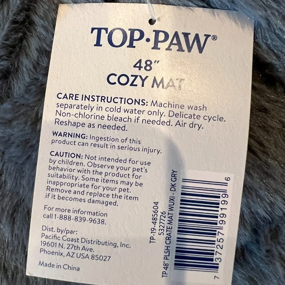 NWT Top Paw Large Grey Cozy Plush Pet Dog Bed Mat - Fits 48
